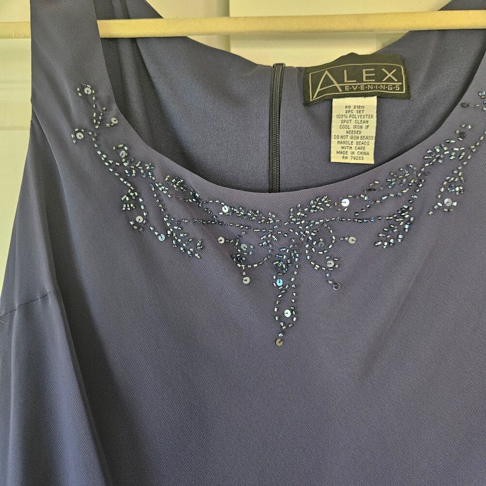 Alex Evenings Navy Tiered Chiffon Beaded Midi Dress Size 14 No Jacket - Picture 3 of 7